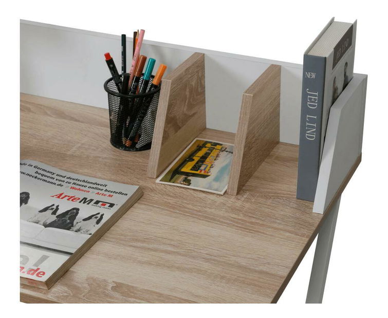 Masă de scris molidtorescas (stejar deschis + alb) 