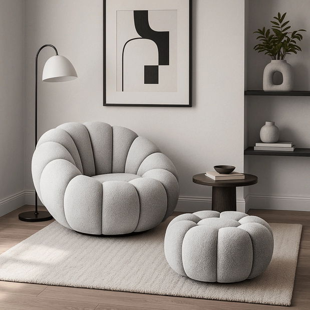 Fotoliu Pague (gri) (cu taburete)