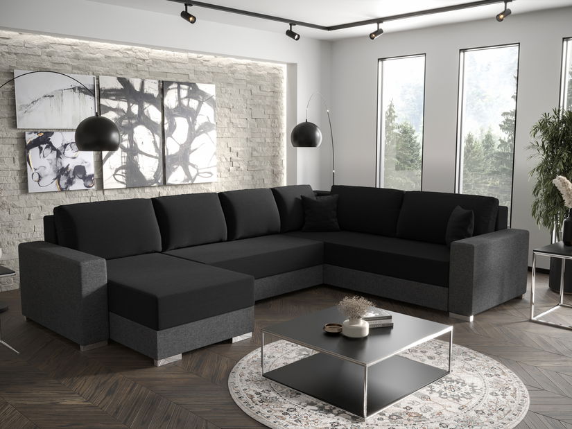 Rohová sedačka v tvare U Pearle 3 (čierna + sivá) (P)