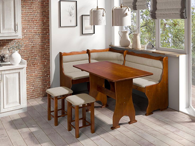 Kuchynský kút + stôl so stoličkami Portofino (sivohnedá + hnedá)