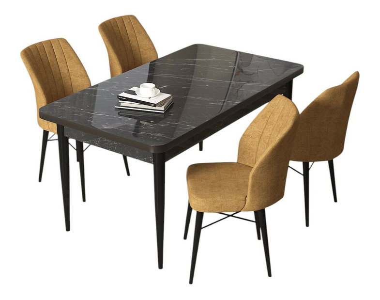 Set dining Arpo (marmură neagră + cappuccino) (pentru 4 persoane)