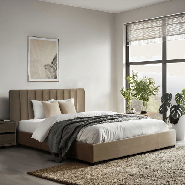 Pat matrimonial 160 cm Merecida (bej) (cu somieră) (cu sp. depozitare)