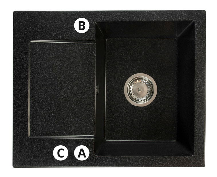 Chiuvetă de bucătărie Dalgam (negru) (cu 3 orificii pentru robinet) (S)