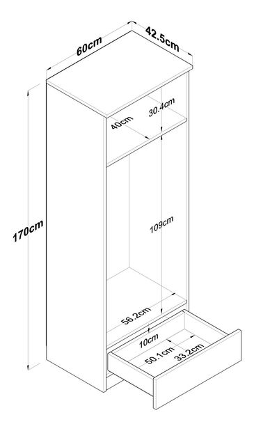 Ruhásszekrény Bastet 118 (fehér + dió) 