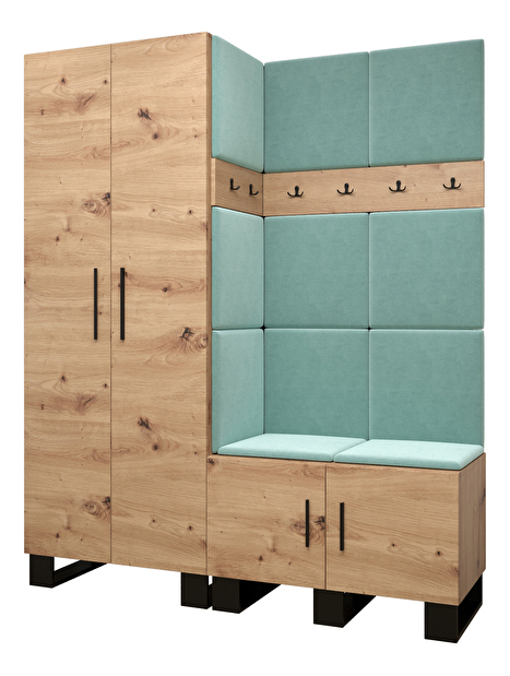 Set mobilier pentru hol Amanda 2 (Stejar artisan + verde)