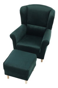 Kreslo ušiak s taburetkou Aveo (smaragdová)