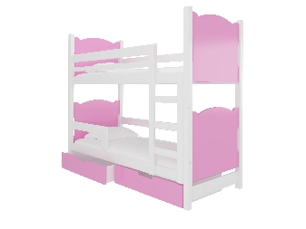 Poschodová detská posteľ 180x75 cm Marryann (s roštom a matracom) (biela + ružová)