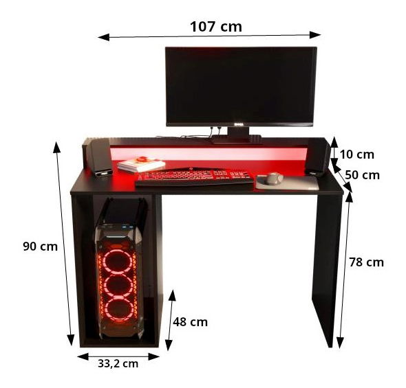 Masă PC pentru gaming Garrick 2 (biely) (cu iluminat LED RGB)