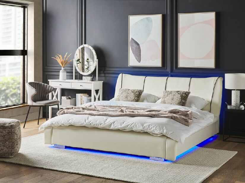 Manželská posteľ 140 cm NICE (s roštom a LED osvetlením) (biela)