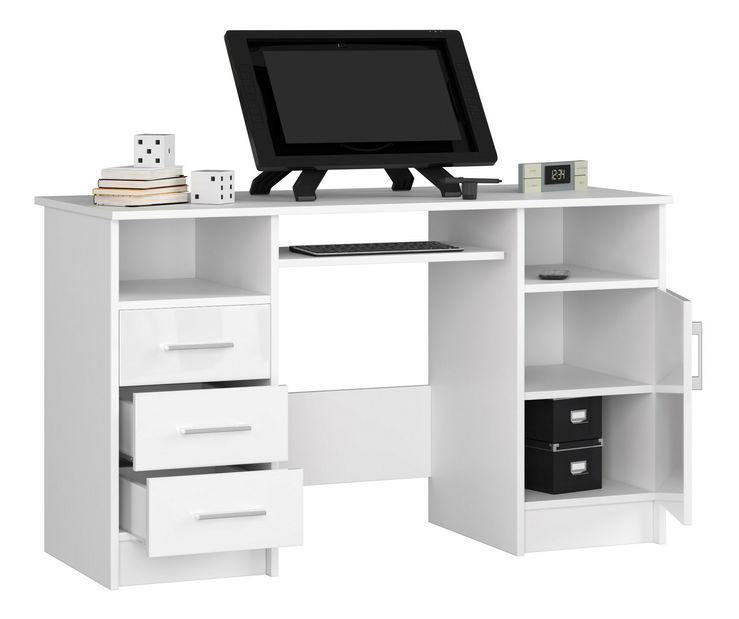 Masă PC Aziza (alb + alb lucios)