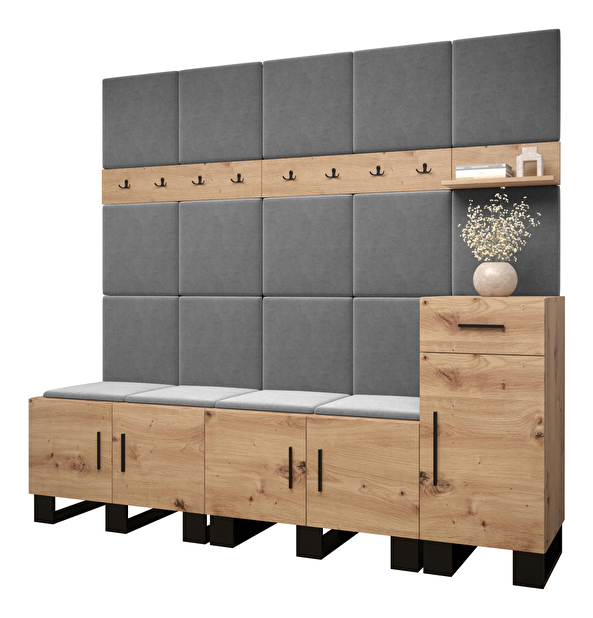 Set mobilier pentru hol Amanda 8 (Stejar artisan + gri închis)