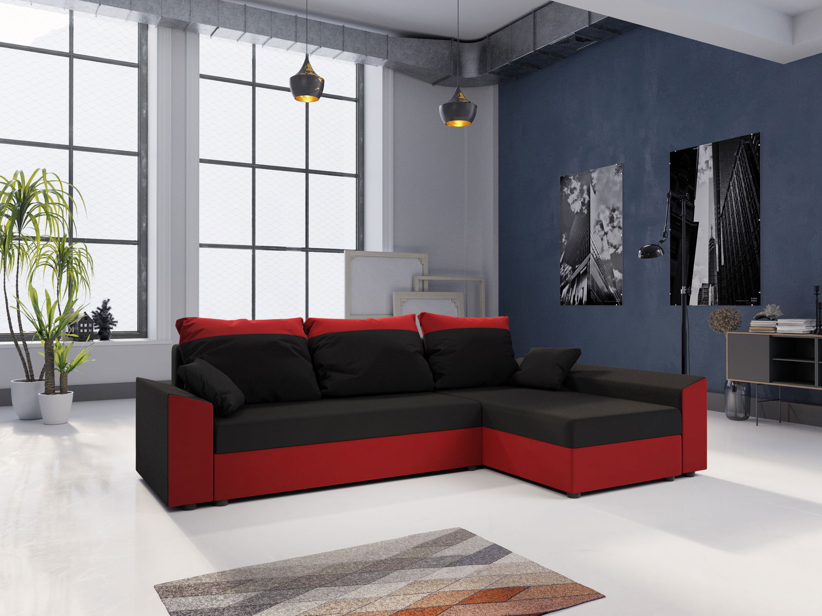 Sarok ülőgarnitúra Paragon L (piros + fekete) (J)