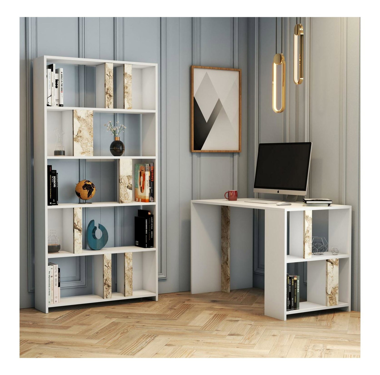 PC asztal regállal Limba (fehér)