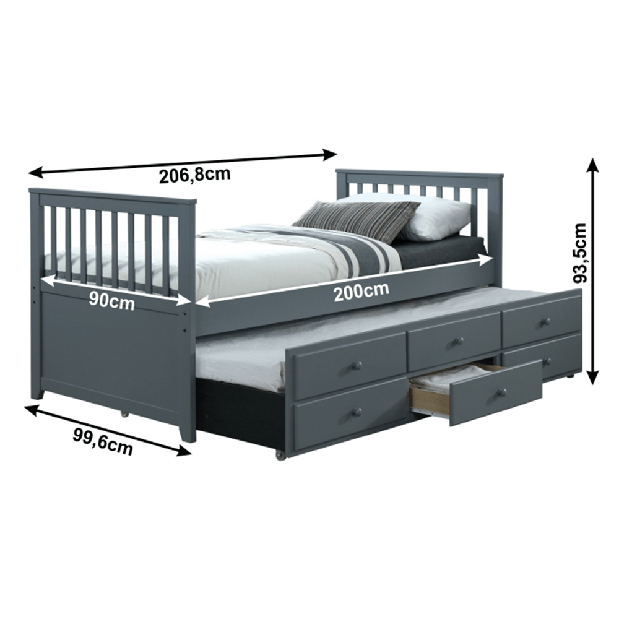 Jednostruki krevet 90 cm Ahlan (siva) (s podnicom) *outlet moguća oštećenja