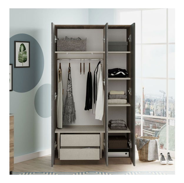 Ruhásszekrény Hamerella 1 (tükörrel) (barna + szürke)