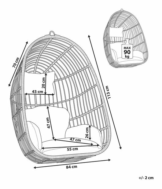 Závesné kreslo CALSO (polyratan) (sivá)