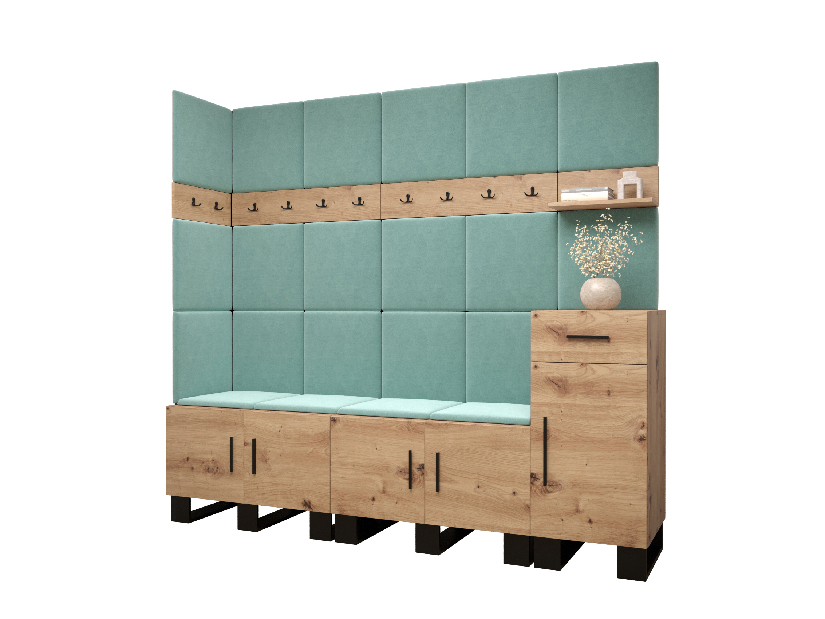 Set mobilier pentru hol Amanda 9 (Stejar artisan + verde)