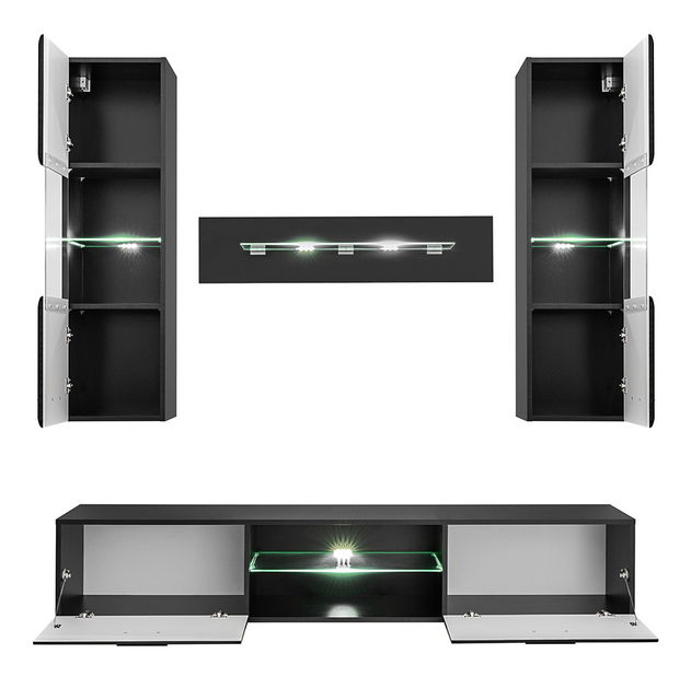 Mobilier living Bolivar 4 (Negru + folie lucioasă)