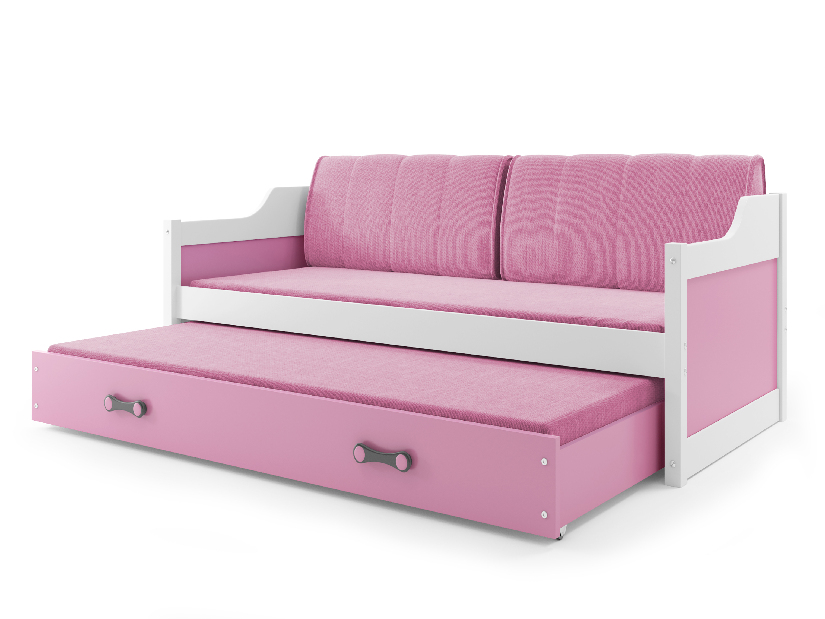 Krevet na razvlačenjet 80 x 190 cm Dimar (bijela + ružičasta) (s podnicom, madracem i prostorom za odlaganje)