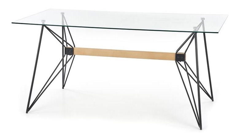 Masă de sufragerie Alyse (Lemn natural + Negru + Sticlă)