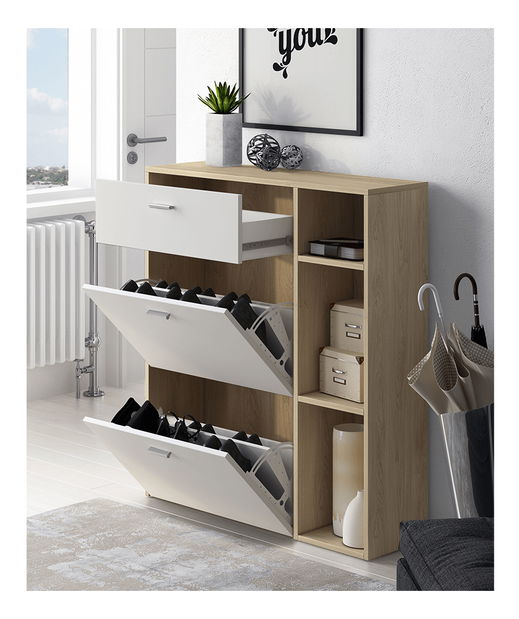 Kombinált szekrény typ 1 Marlana (fekete + wotan tölgy + szürke)