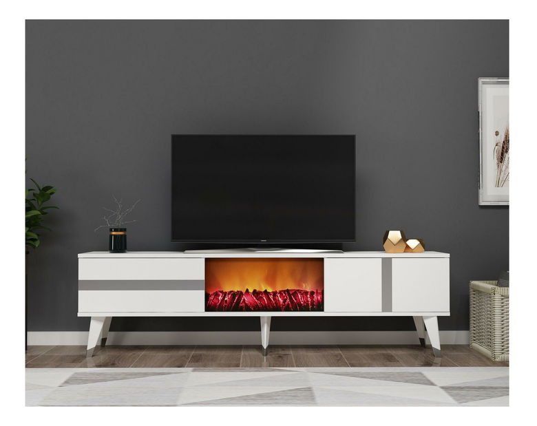 TV stolić/ormarić s kaminom Vekika 3 (bijela + srebrna)