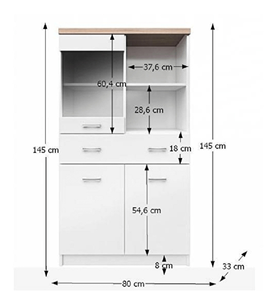 Vitrína Timmy Typ 02 2D1W1S/80 (biela + dub sonoma) *výpredaj