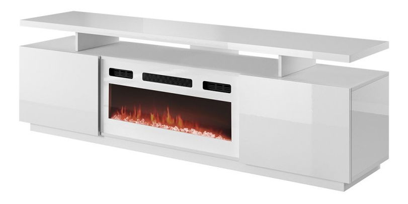TV szekrény kandallóval Anaceta (fehér + fényes fehér) 