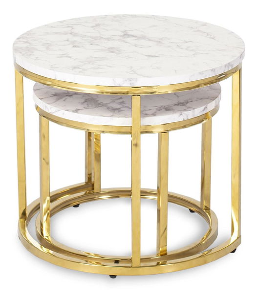 Set 2 măsuțe de cafea Oponia (marmură + auriu) 