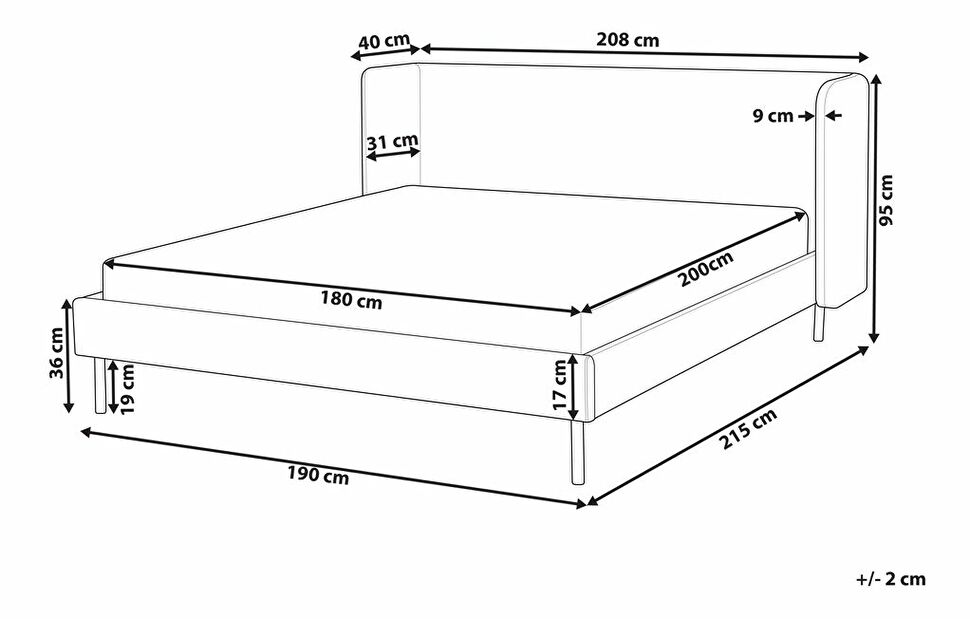 Manželská posteľ 180 cm Aimei (béžová) (s roštom)