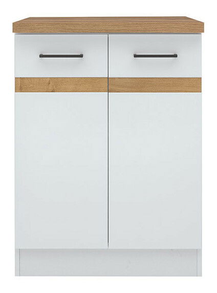 Dolná kuchynská skrinka BRW Junona line D2D/60/82 (Biela + Lesk biely + Dub craft zlatý)