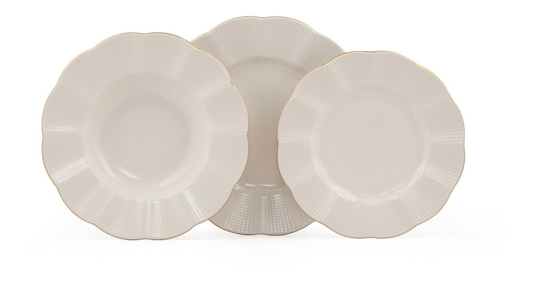 Jedálenská súprava (18 ks.) Carmen (biela + zlatá) *výpredaj