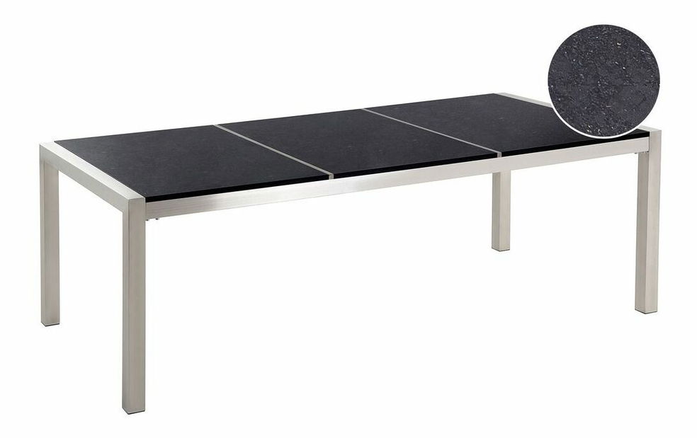 Masă de grădină Grosso 220 (negru) (piatră naturală)