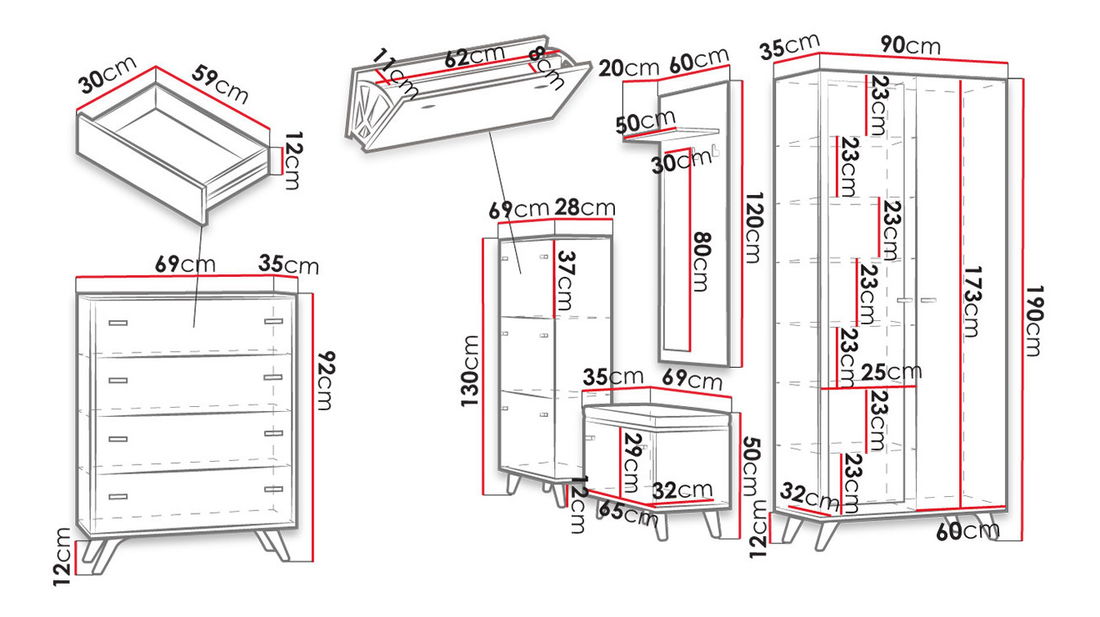 Mobilier hol Talbergia (alb + Stejar craft)