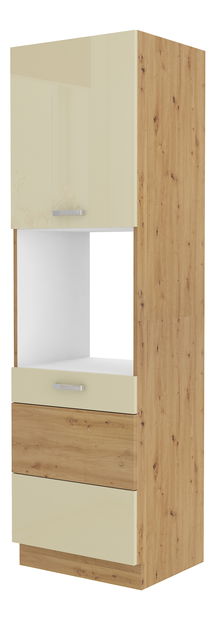 Potravinová kuchynská skrinka na rúru Arryn 60 DP-210 2F (dub artisan + lesk krémový)