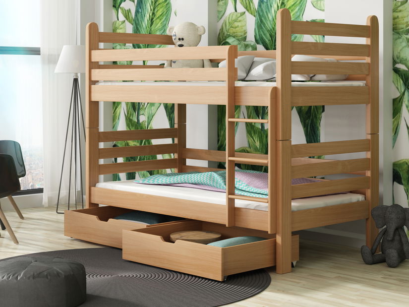 Gyerekágy 90 x 200 cm Paul (ágyráccsal és tárolóhellyel) (dió)