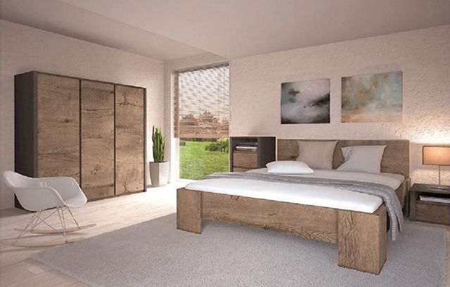 Spálňa Modestus 2-2 (dub lefkas tmavý + smooth sivý)