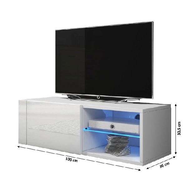 TV stolík/skrinka Besty (biela + biely lesk) (s osvetlením)