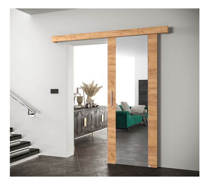 Posuvné dvere 90 cm Sharlene II (craft zlatý + craft zlatý + strieborná) (so zrkadlom)