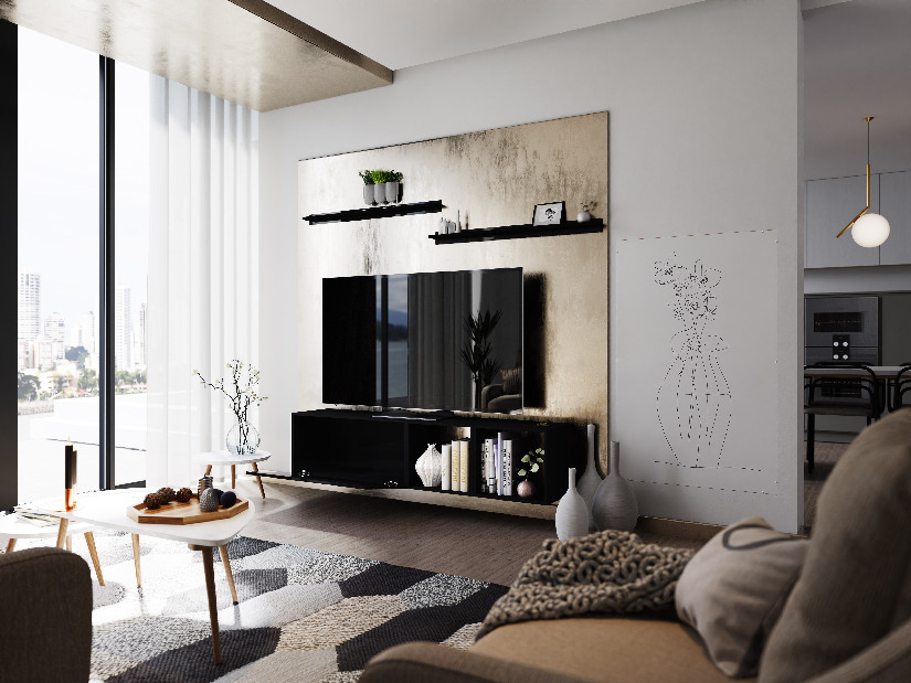 Mobilier living Berny 17 (negru + negru lucios) *vânzare