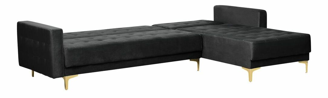 Sarokkanapé zsámollyal Aberde (fekete bársony) (B)