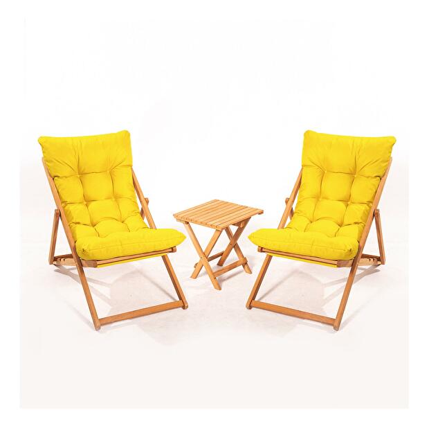 Set mobilier de grădină masă și scaune Kikadu 5 (galben + natural) (pentru 2 persoane)