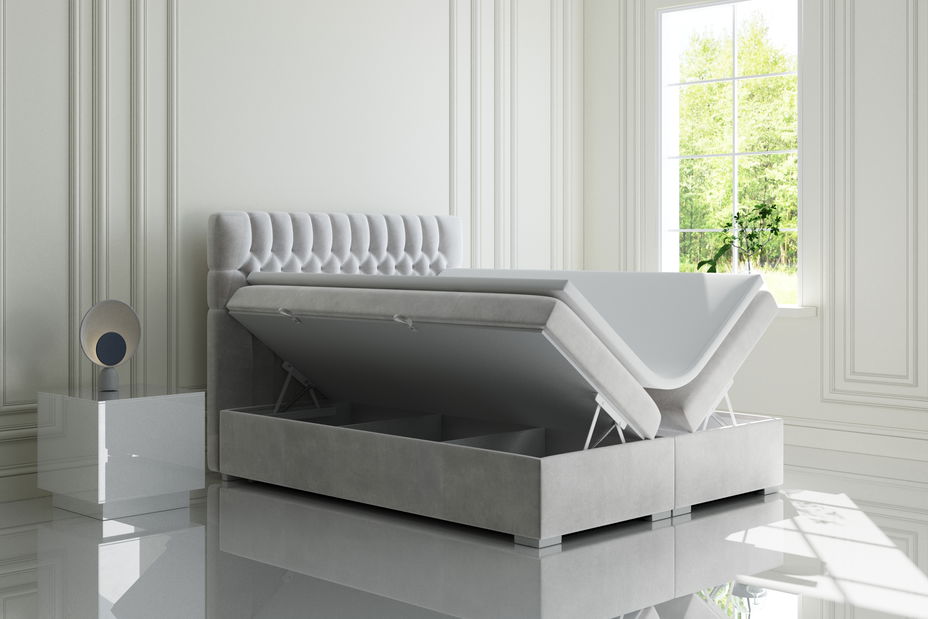 Manželská posteľ Boxspring 140 cm Daliny (s úložným priestorom) (biela)