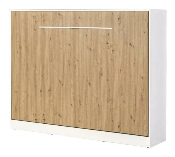 Sklápacia posteľ 160 Perfecto II (biela + dub + biela) (horizontálna) (bez osvetlenia)