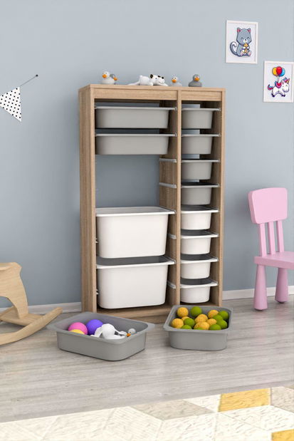 Organizator za igračke Dremonka 6 (hrast sonoma + siva + bijela)