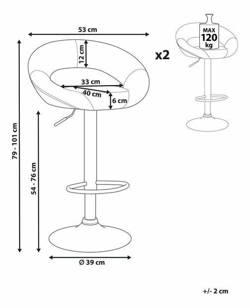 Set 2ks. barových stoličiek Pria (biela)