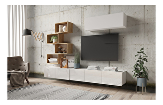 Mobilier living Calabria C29 WHITE (Alb + Stejar auriu) (fără iluminat)