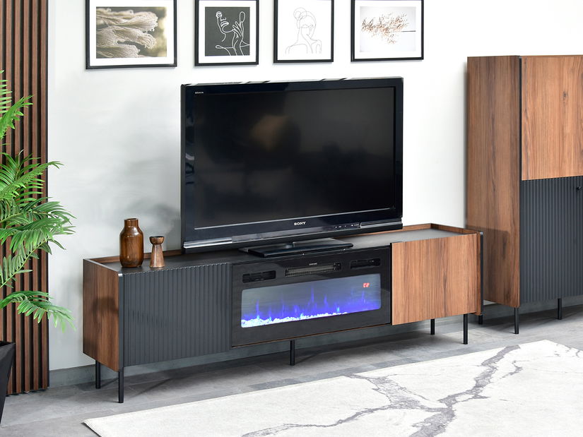 TV stolík/skrinka Protegidas P17 (čierna) (s krbom)