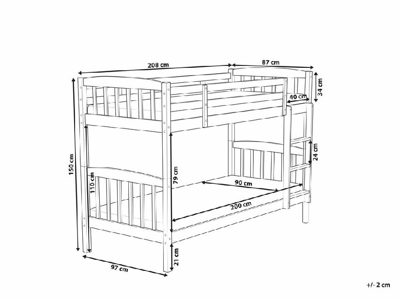 Emeletes ágy 90 cm Rigel (sötét fa) (ágyráccsal)