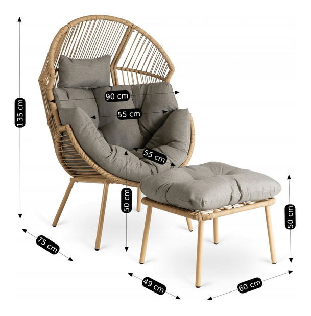 Vrtna fotelja s naslonom za noge Positivos (siva) 